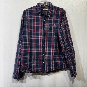 Hollister Plaid Red, Blue, and White Button Up Long Sleeve Mens Size XL